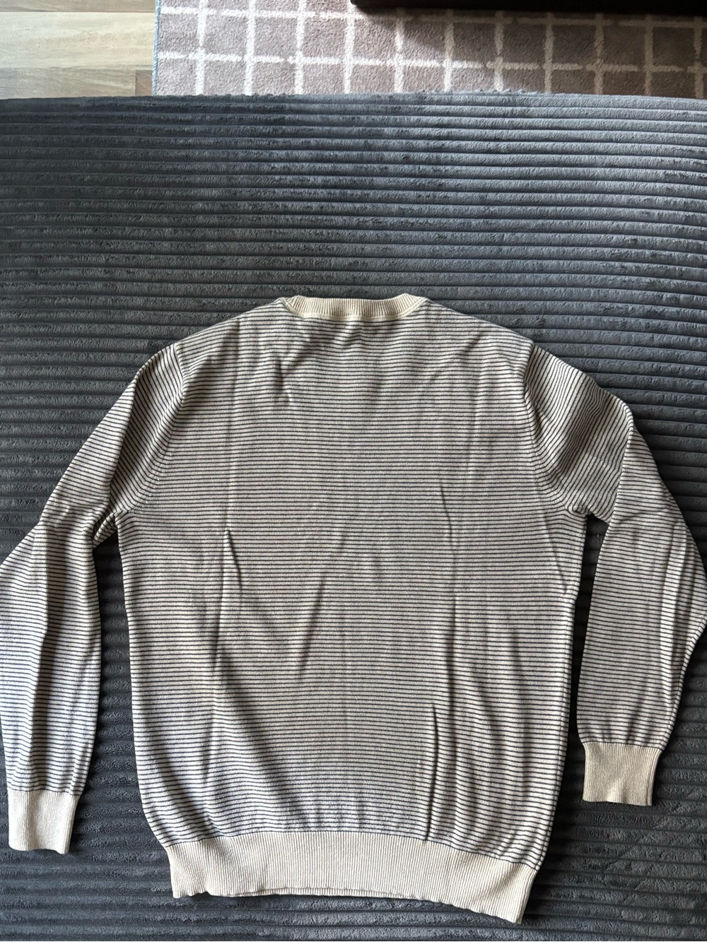 J. Crew Men’s Crewneck Striped Sweater in Beige and Navy - Picture 4 of 4